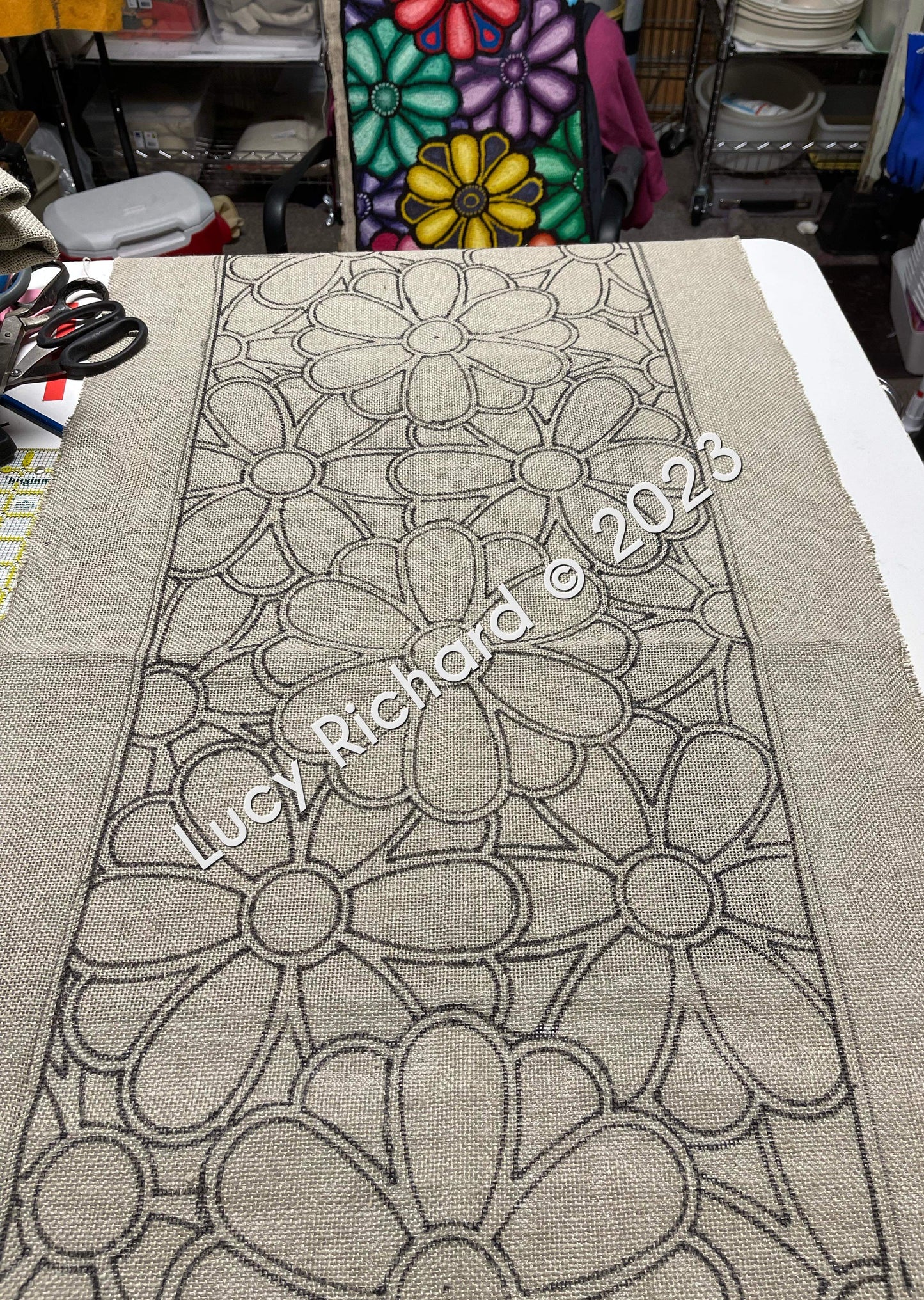 Flower Power designed by Lucy Richard on LINEN - (no tax) Canadian Dollars